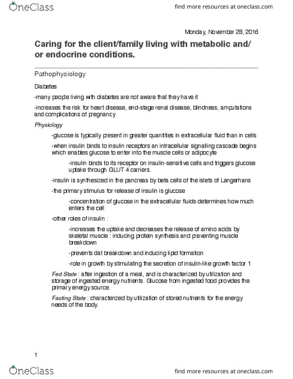 NURS201 Lecture Notes - Lecture 4: Otitis Externa, Diabetes Mellitus Type 1, Insulin Resistance thumbnail