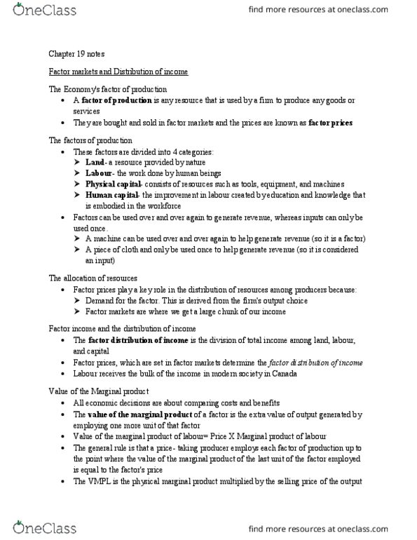 ECN 104 Chapter Notes - Chapter 19: Market Power, Normal Good, Marginal Product thumbnail