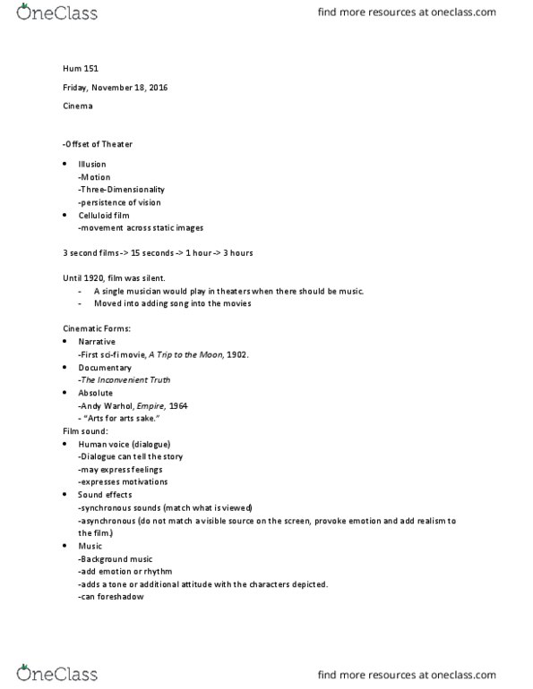 HUM 151 Lecture Notes - Lecture 7: Facial Expression, Body Language, Low Key thumbnail