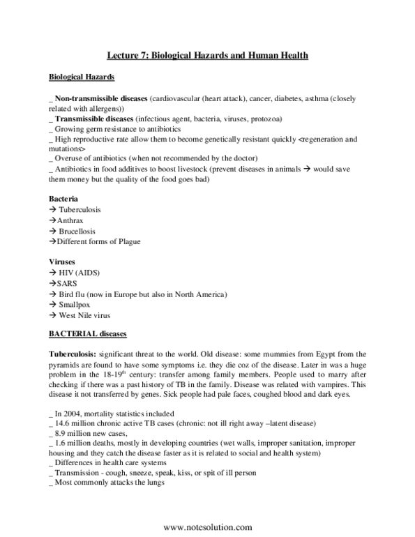 EESA10H3 Lecture Notes - Hemoptysis, Brucellosis, Night Sweats thumbnail