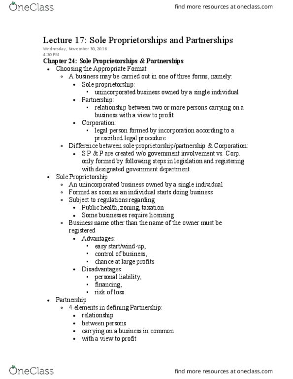 BU231 Lecture Notes - Lecture 17: Limited Liability Partnership, Limited Partnership, Limited Liability thumbnail