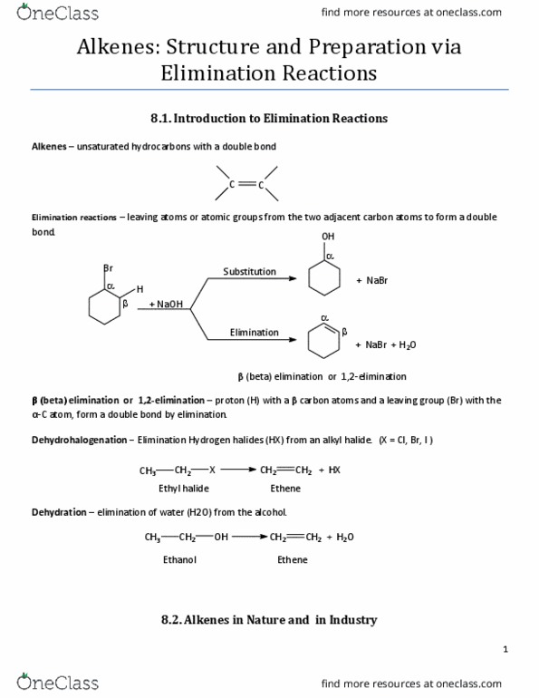 CHM138H1 Chapter all: Alkenes. Structure and Preparation via Elimination Reactions thumbnail