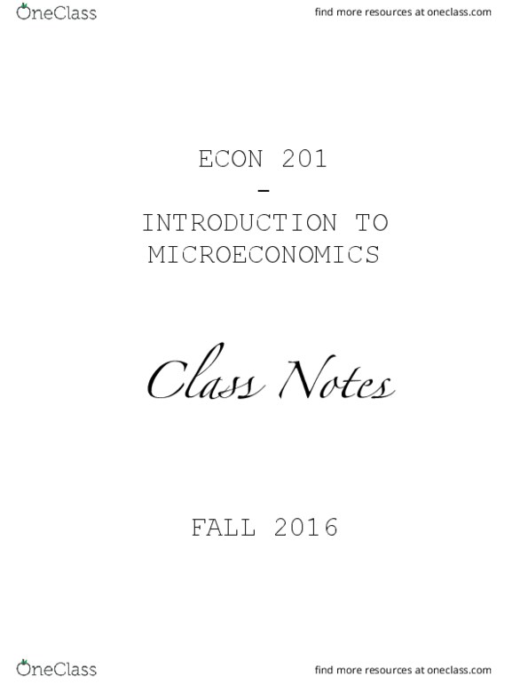 ECON 201 Final: FINAL REVIEW (lecture Notes & Graphs To Know) - OneClass