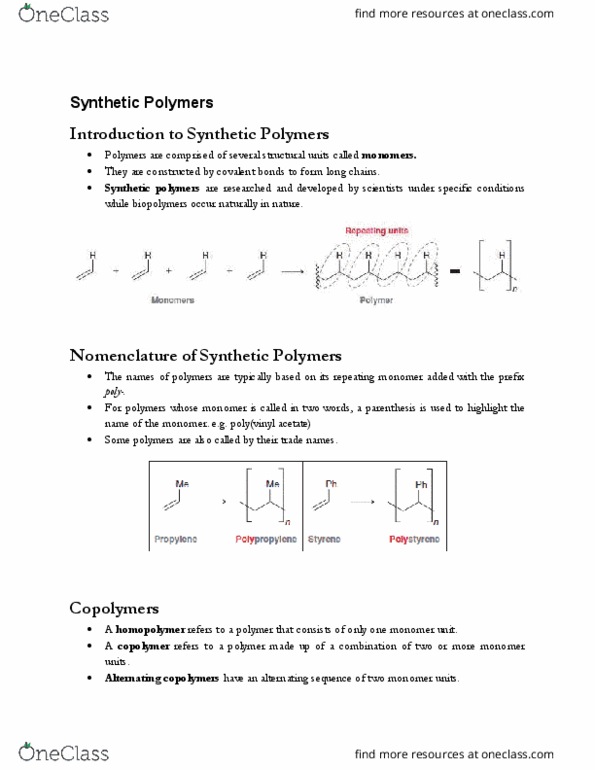 CHM138H1 Chapter all: Synthetic Polymers thumbnail