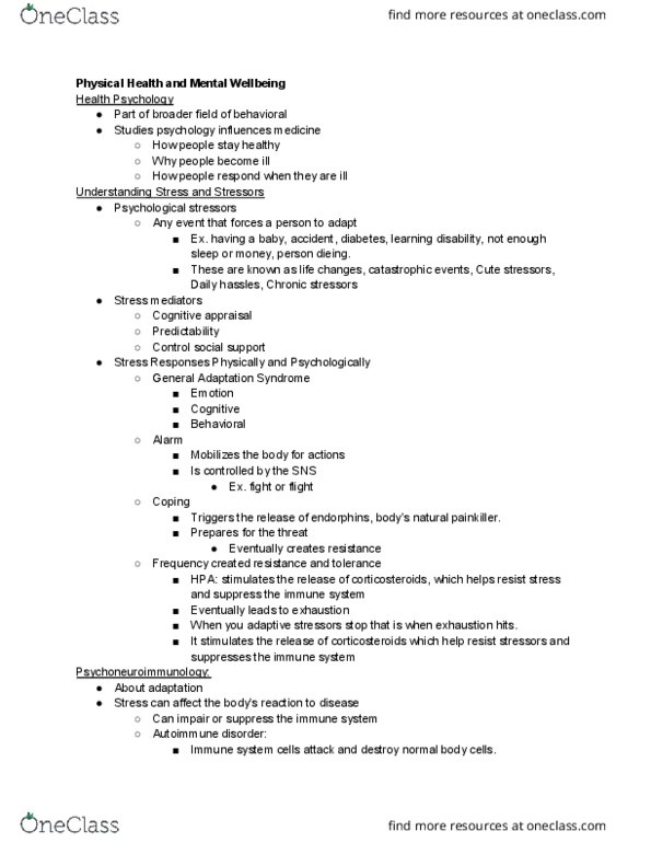 PSY 1010 Lecture Notes - Lecture 11: Overeating, Major Depressive Disorder, Autoimmune Disease thumbnail