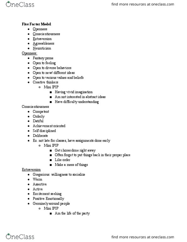 PSY 1010 Lecture Notes - Lecture 13: Conscientiousness, Thematic Apperception Test, Narcissism thumbnail