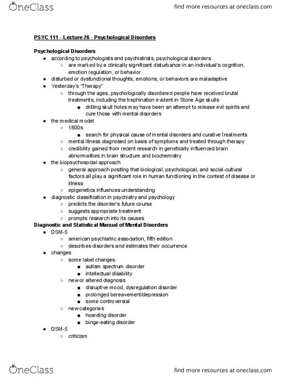 PSYC 111 Lecture Notes - Lecture 26: Insomnia, Dsm-5, American Psychiatric Association thumbnail