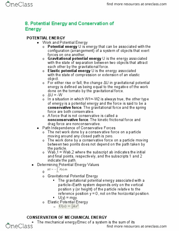 Textbook Guide Physics: Elastic Energy, Conservative Force, Gravitational Energy thumbnail