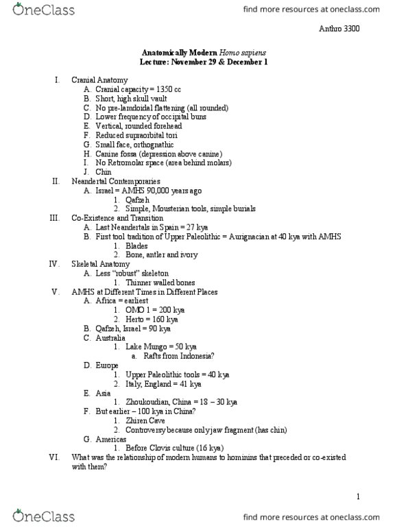 ANTHROP 3300 Lecture Notes - Lecture 17: Clovis Culture, Blombos Cave, Zhoukoudian thumbnail