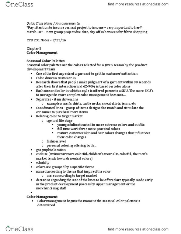 CTD 231 Lecture Notes - Lecture 5: Retina, Primary Standard, Color Temperature thumbnail