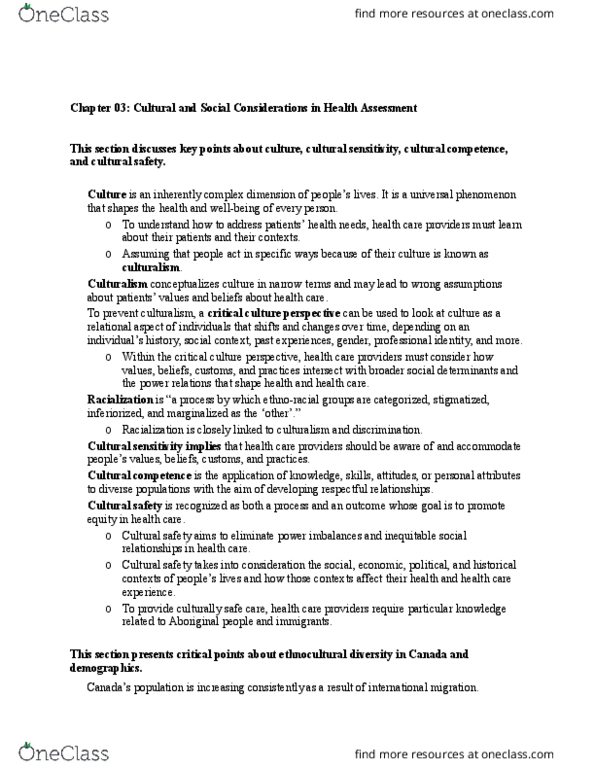 NUR1 239 Chapter Notes - Chapter 03: Intercultural Competence, Racialization thumbnail