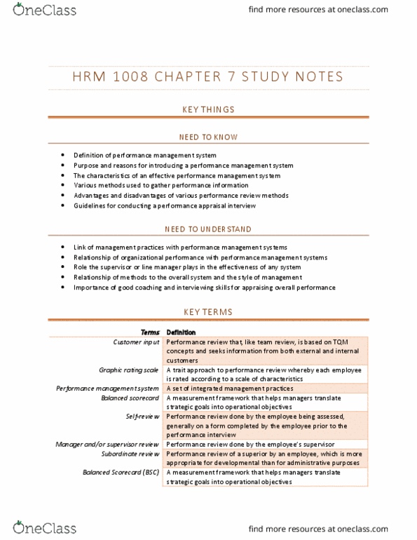 HRM1008 Chapter Notes - Chapter 7: Job Performance, Management System, Emotional And Behavioral Disorders thumbnail