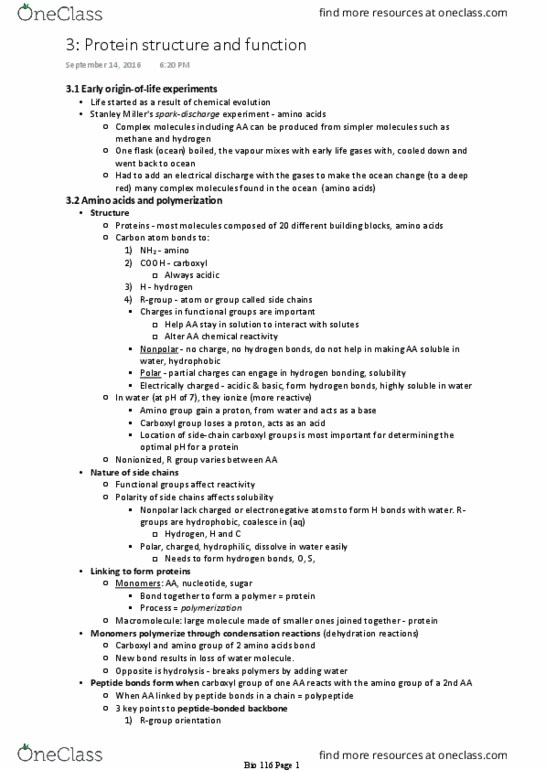 BIOL 116 Lecture Notes - Lecture 2: Antibody, Hydrophile, Hydrolysis thumbnail