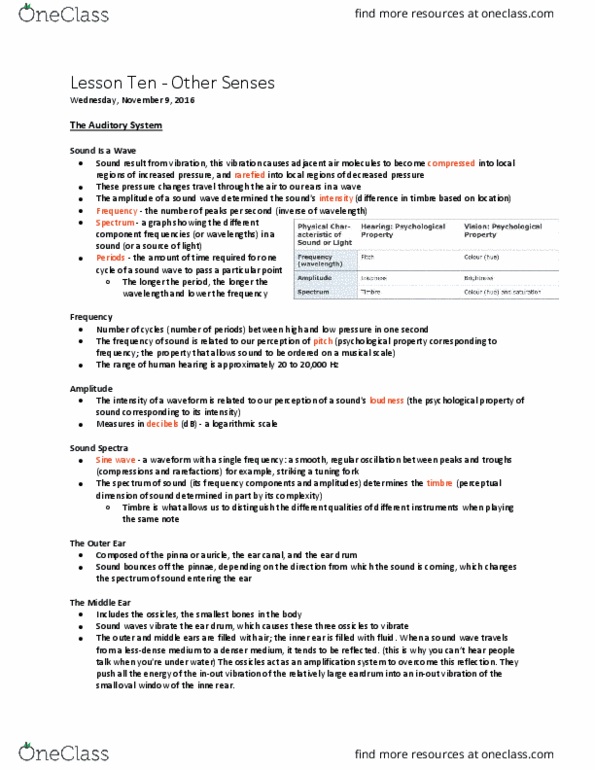 PSYC 100 Lecture Notes - Lecture 10: Amygdala, Anosmia, Somatotopic Arrangement thumbnail