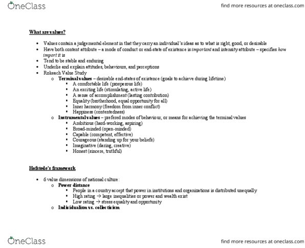 BUS 272 Chapter Notes - Chapter 3: Absenteeism, Individualism, Masculinity thumbnail