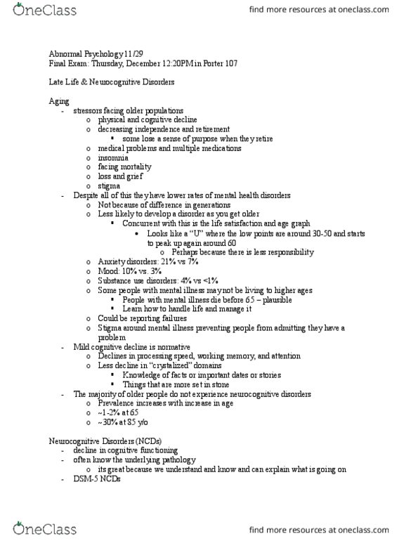 PSY 2710 Lecture Notes - Lecture 25: Vascular Disease, Mild Cognitive Impairment, Insomnia thumbnail