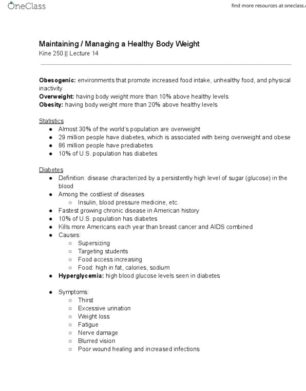 KINE 250 Lecture Notes - Lecture 14: Gestational Diabetes, Immune Disorder, Ghrelin thumbnail