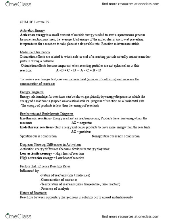 CHM 103 Lecture Notes - Lecture 25: Spontaneous Process, Covalent Bond, Equilibrium Constant thumbnail