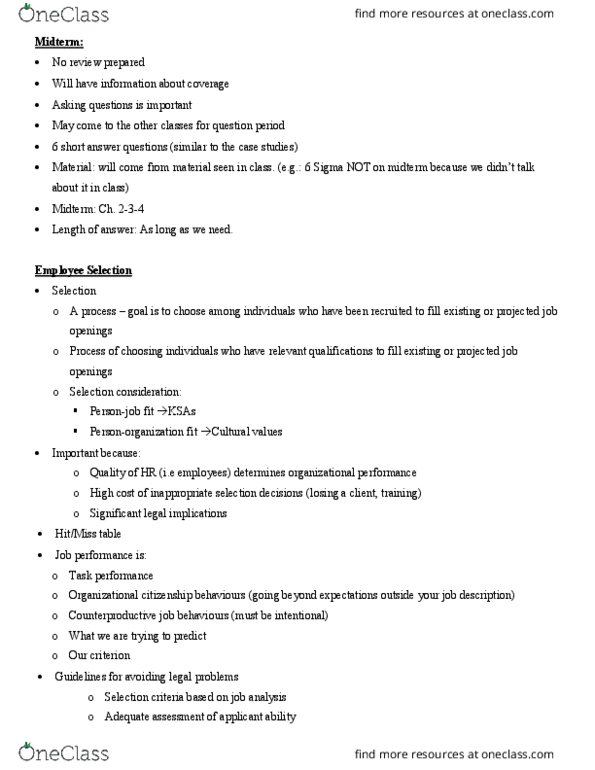 ADM 2337 Lecture Notes - Lecture 4: Content Validity, Job Performance, Job Analysis thumbnail