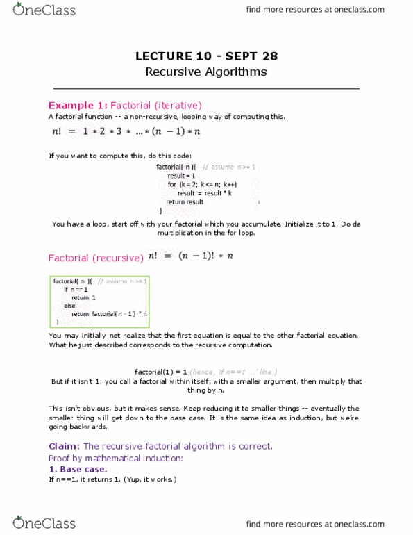 COMP 250 Lecture Notes - Lecture 10: Mathematical Induction, The Algorithm, Selection Sort thumbnail