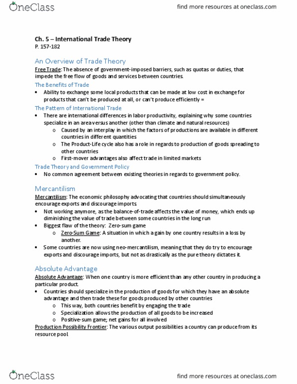 ADM 3318 Lecture Notes - Lecture 5: Absolute Advantage, New Trade Theory, Neomercantilism thumbnail