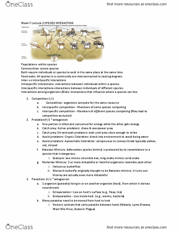 IB 105 Lecture Notes - Lecture 14: Aposematism, Intraspecific Competition, Commensalism thumbnail