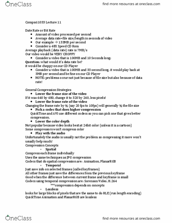 Media, Information and Technoculture 1020E Lecture Notes - Lecture 1: Uncompressed Video, Frame Rate, Color Depth thumbnail