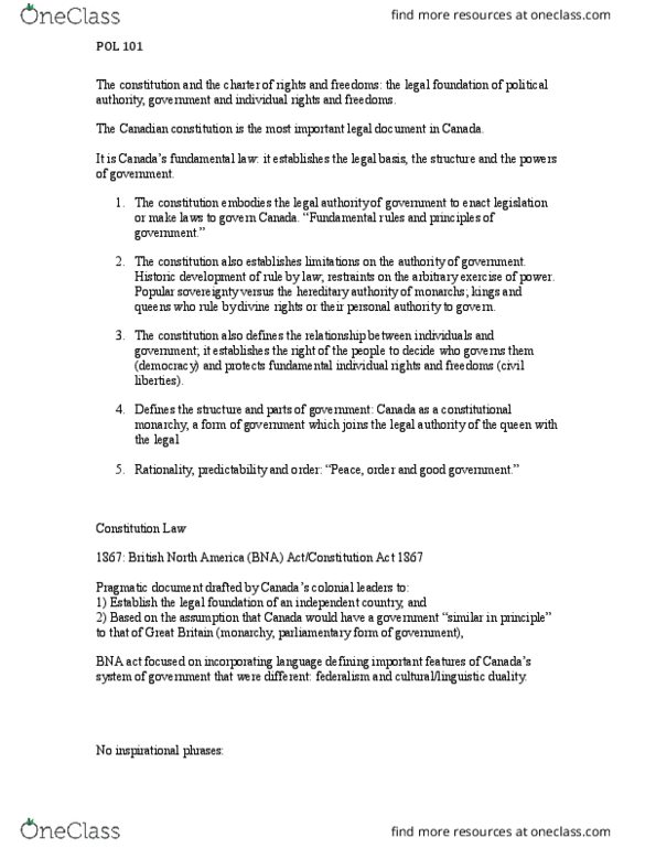 POL 101 Lecture Notes - Lecture 8: Rationality, English Canada, Parliamentary System thumbnail