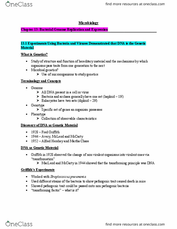 BLG 151 Lecture Notes - Lecture 12: Purine, Microbial Genetics, Deoxyribonuclease thumbnail