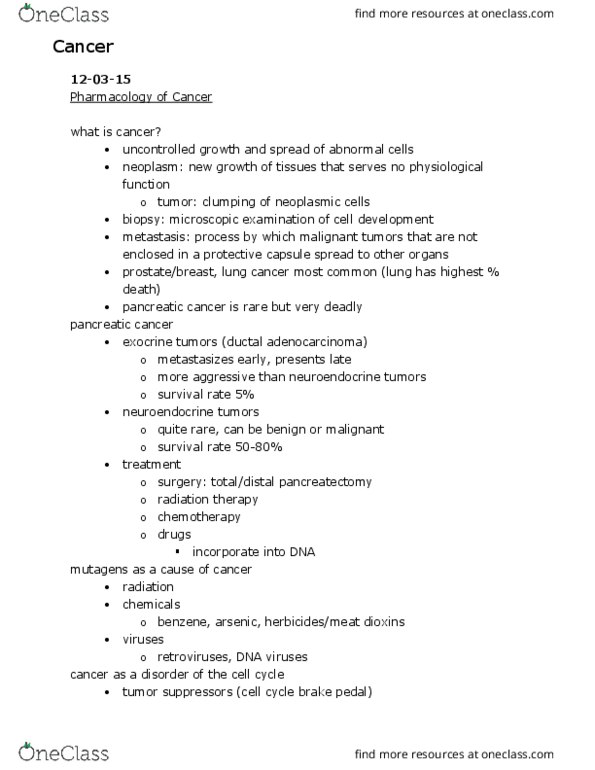 BIOL 1260 Lecture 21: Pharmacology of Cancer thumbnail