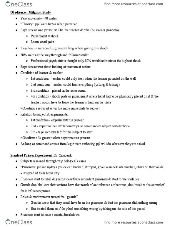 PSY 103 Lecture Notes - Lecture 17: Stanford Prison Experiment thumbnail