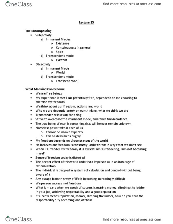 PHIL 373 Lecture Notes - Lecture 15: Making Money, Immanence, Aristocracy thumbnail