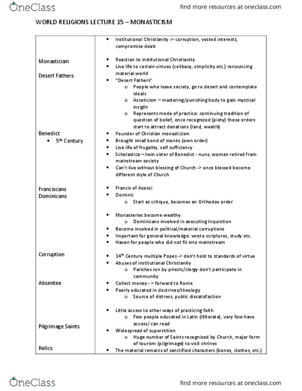 RLG100Y1 Lecture Notes - Lecture 15: Scholastica, Asceticism, Desert Fathers thumbnail