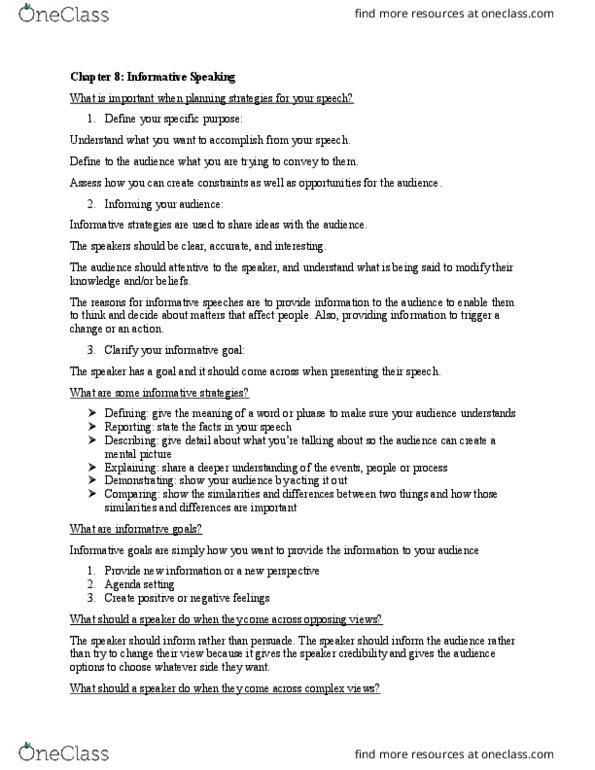 SPCH 1000 Lecture Notes - Lecture 8: Forgetting Curve thumbnail