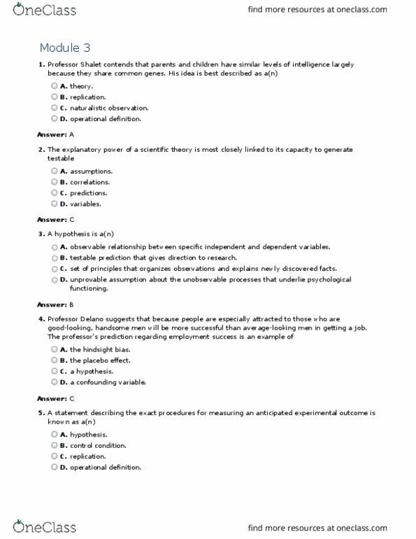 PSYC 1010 Quiz: Module 3 - OneClass