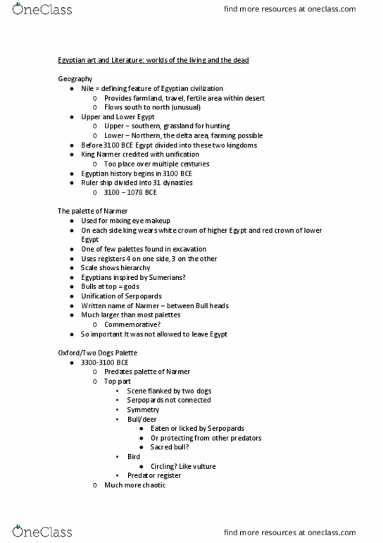 CFI-UA 101 Lecture Notes - Lecture 11: Funerary Art, Prehistoric Egypt, False Door thumbnail