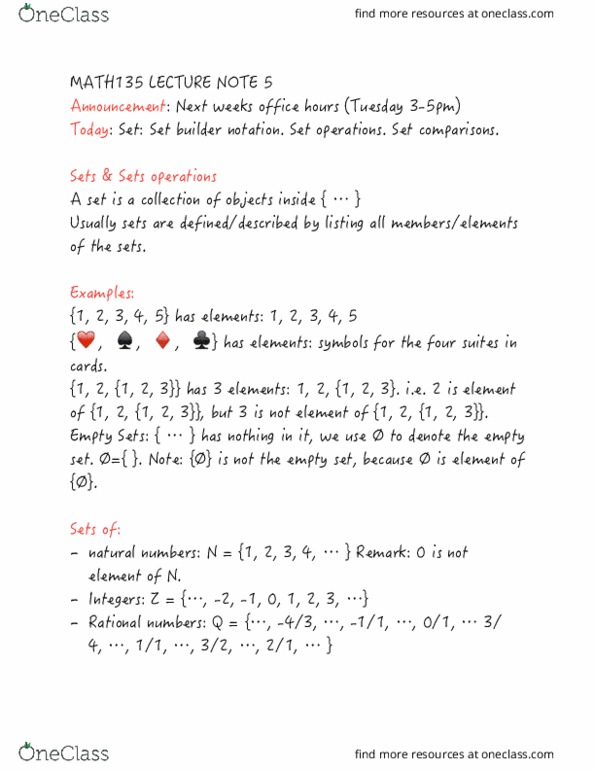 MATH135 Lecture 5: MATH135 LECTURE NOTE 5 thumbnail