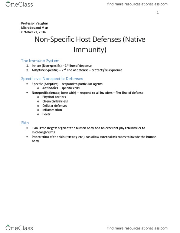 BIOS10115 Lecture Notes - Lecture 13: Neutrophil, Sebaceous Gland, Phagocytosis thumbnail