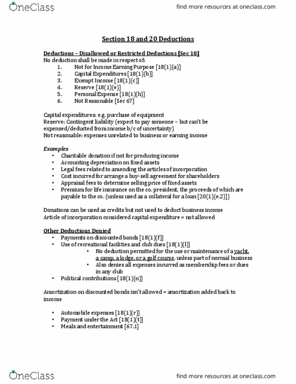 BU357 Lecture Notes - Lecture 6: Contingent Liability, Capital Cost Allowance, Life Insurance thumbnail