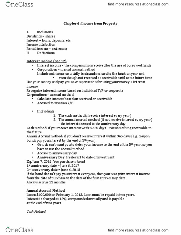 BU357 Lecture Notes - Lecture 11: Basis Of Accounting, Income Property, Accrual thumbnail