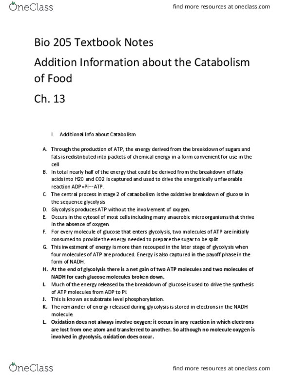 BIOL 205 Chapter 13: Additional Catabolism Info- Enzymes and Oxygen Roles thumbnail