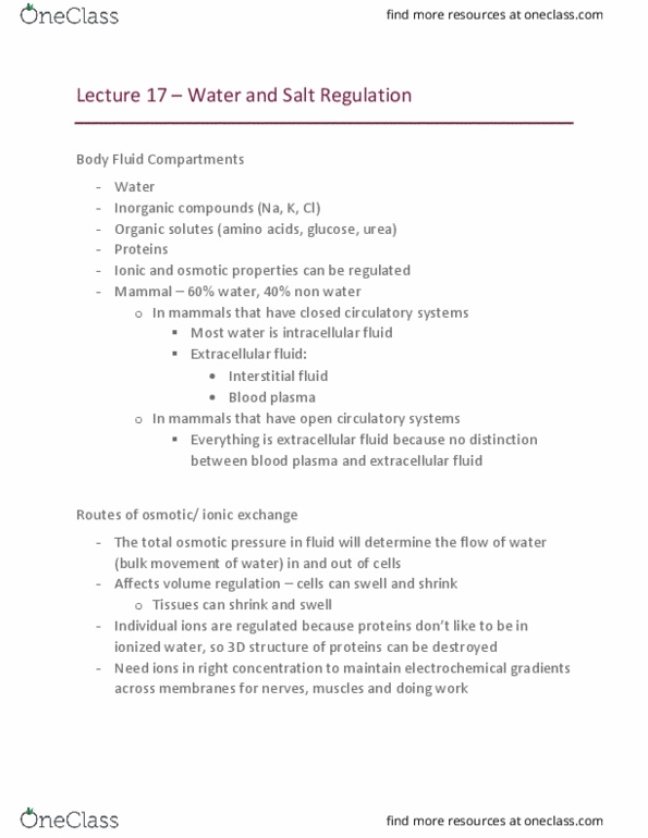 Biology 2601A/B Lecture 17: Lecture 17 – Water and Salt Regulation thumbnail