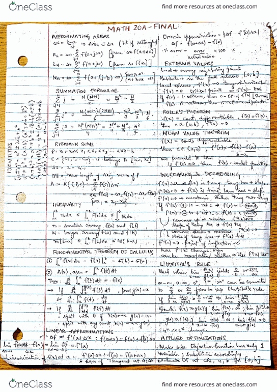 MATH 20A Final: Math 20A Final exam- Cheat sheet - OneClass