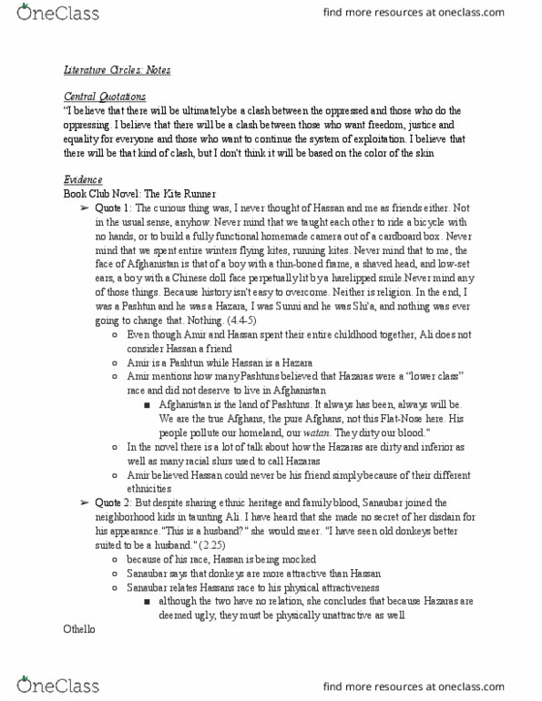 ENGL 100 Chapter Notes - Chapter 1-5: Hazaras, Brabantio, Doll Face thumbnail