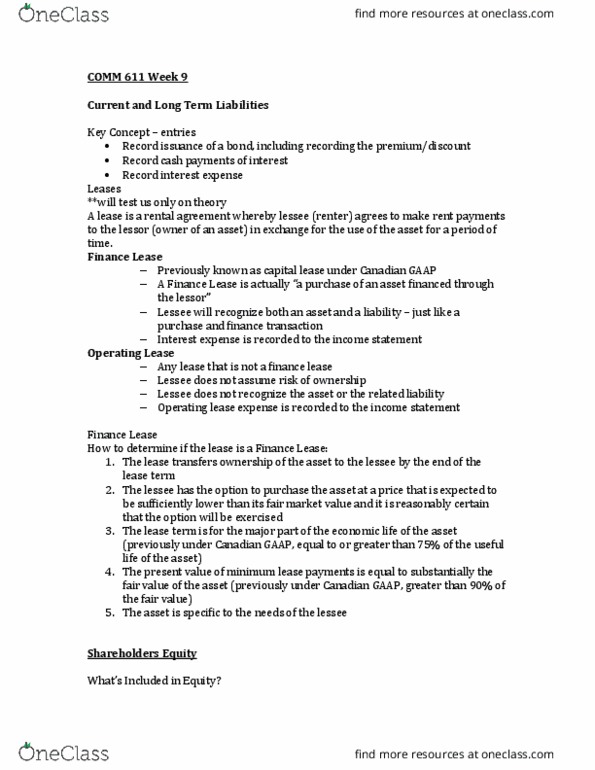 COMM 111 Lecture Notes - Lecture 9: Finance Lease, Operating Lease, Authorised Capital thumbnail