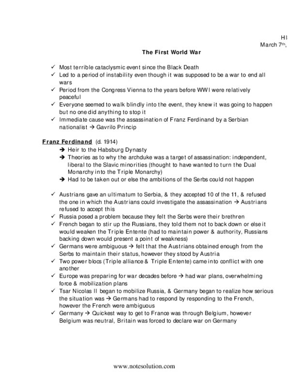 HIS109Y1 Lecture Notes - Nicholas Ii Of Russia, Serbian Nationalism, Autocracy thumbnail