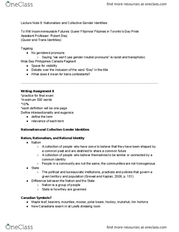 WGS160Y1 Lecture Notes - Lecture 8: Maple Leaf, Tim Hortons, Inuksuk thumbnail