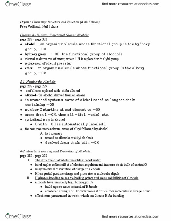 CHEM 140A Chapter Notes - Chapter 8: Alkoxide, Nucleophilic Substitution, Haloalkane thumbnail