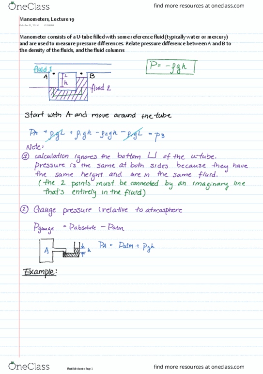 MEC E230 Lecture Notes - Lecture 19: Pressure Measurement thumbnail