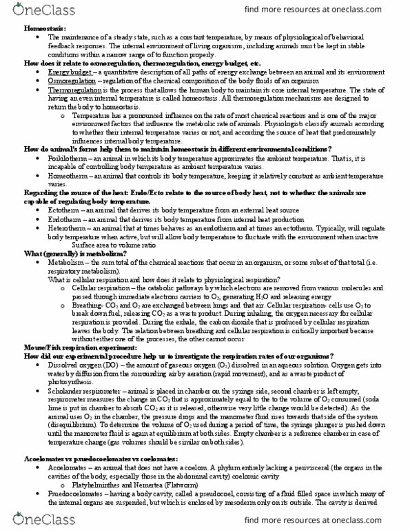 BIOL 206 Lecture Notes - Lecture 8: Coelom, Cellular Respiration, Abdominal Cavity thumbnail